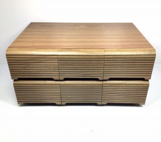 Vintage Audio Cassette Holder 6 - Drawer Tape Storage Case Wood Grain Holds 72