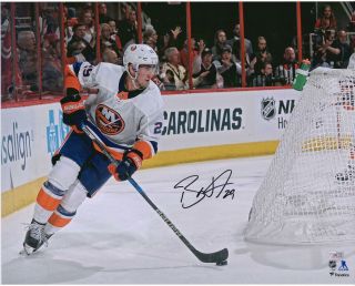 Brock Nelson York Islanders Signed 16 " X 20 " White Jersey Skating Photo