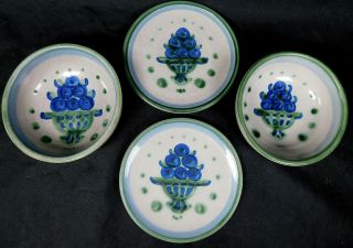 Vintage M A Hadley Pottery (2) 4.  5 " Bowls (2) Plates Blueberry Bouquet Pattern