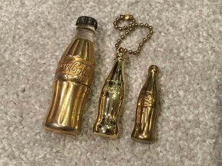 Vintage Coca - Cola Gold Miniature Bottles - Lighter,  Keychain Etc,  Coke