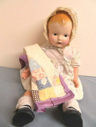 Vintage 20 " Composition 1912 - 25 Effanbee Baby Dainty Doll W/ Quilt Outfit