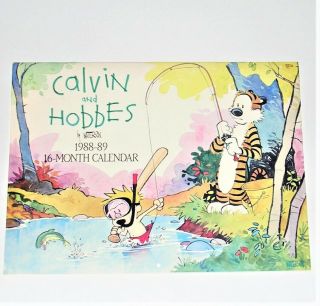 Vintage Calvin And Hobbes 16 - Month Wall Calendar 1988 - 89,  Inside Cover Is Tanned