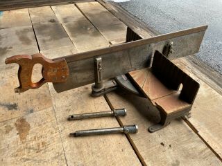Vintage Stanley Miter Box 2358 Old Finish Carpenter Tool Disston 32 " Saw
