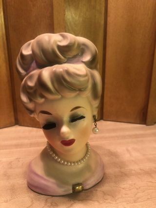 Vintage 1950s Mid Century Lady Head Vase Rubens 485