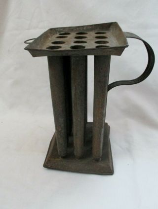 Vintage Primitive Tin Metal 12 Hole 8.  5” Tapered Candle Mold