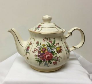 Vintage Floral Pattern Sadler Tea Pot With Gold Trim Staffordshire England