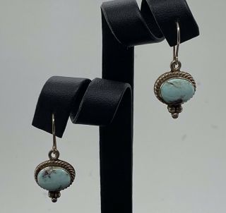 Vintage Estate Old Pawn Navajo Sterling Silver Turquoise Dangle Earrings