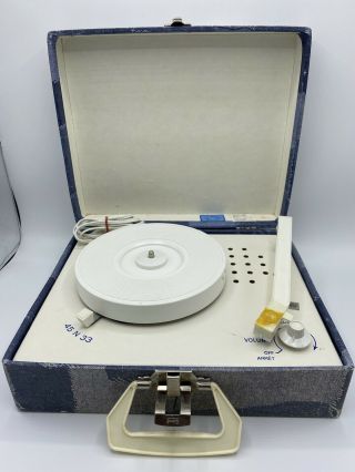 VTG Portable 45/33 RPM Record Player,  Carry Handle,  Patched Jeans design 3