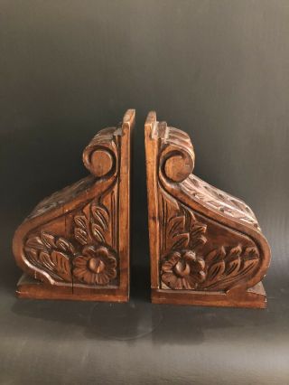 Set Of Two Hand - Carved Vintage Mahogany Ornate Corbel Shelves