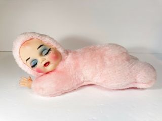 Rare Vintage Rubber Face (rushton?) Pink 14” Plush Sleepyhead Baby Doll