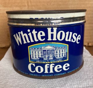 Vintage Rare White House Coffee Tin Can With Lid - 1 Pound