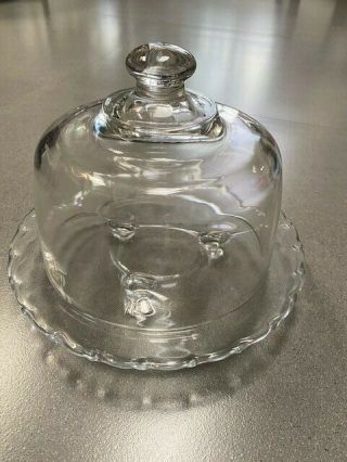 Vintage Heavy Glass Display,  Cheese Or Cake Stand With Dome Lid,