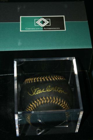 Steve Carlton Signed Black Leather Baseball Autographed Auto W/ Phillies Hof