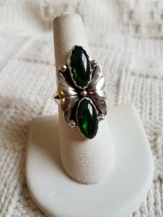 Vintage Navajo Sterling Silver Ring Signed Fm Fred Maloney? Green Stone 7