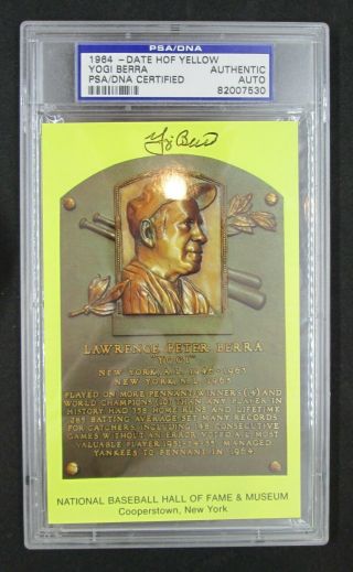 Yogi Berra Signed Yellow Hall Of Fame Pc Plaque Hof York Yankees Psa/dna