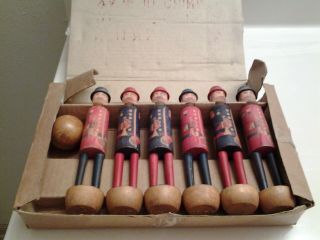 Vintage Wooden Soldiers 6 Pin Bowling Game