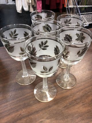 Vintage Libbey Silver Leaf Glasses Set Of 6 Mid Century Modern