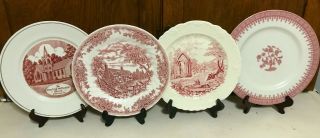 4 Vintage Mismatched China Dinner Plates Pink Red White
