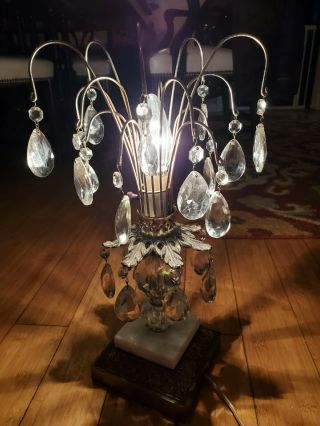 Vintage Brass Marble Crystal Table Lamp Hollywood Regency Shabby Chic Farmhouse