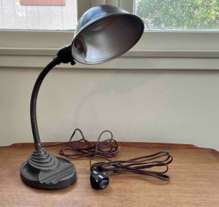 Vintage Art Deco Gooseneck Desk Lamp Cast Iron Base Bakelite Extension Cord
