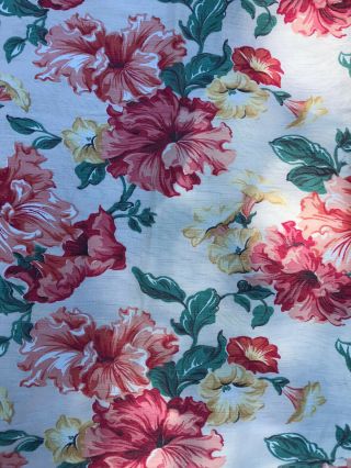 Petunia On Ecru Barkcloth Era Vintage Fabric Drape Curtain
