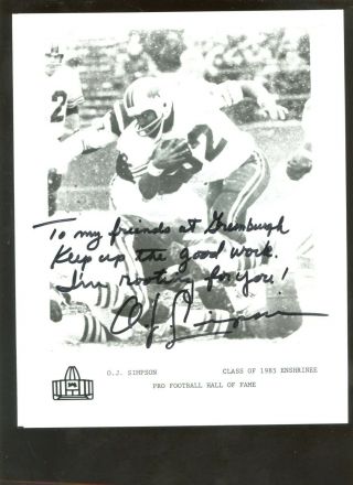 Oj Simpson Buffalo Bills 1985 Hall Of Fame Autographed 8 X 10 Photo Hologram