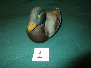 Vintage Small 7 " Paper Mache Drake Mallard Duck Decoy - - Labeled 1