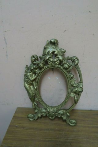 Vintage / Antique Gilded Cast Iron Ornate Angel Rococo Picture Frame 7 " X 11 "