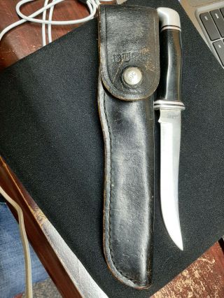 Vintage Buck Knife 121 In Sheath With Belt Carry Loop & Snap Closure