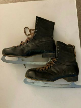 Vintage Hyde Ice Skates Made In Canada Black Leather Men 
