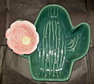 Vintage Treasure Craft Usa Cactus Chip Dip Cactus W/pink Cactus Flower