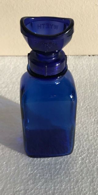 Vintage 2 Wyeth Cobalt Blue Glass Collyrium Wash Bottle & Plastic Eye Wash Cup