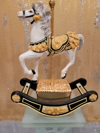 Vintage 1995 San Francisco Music Box Co.  Porcelain White Rocking Carousel Horse
