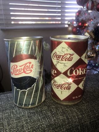 Vintage Coca - Cola (diamond) Tab Top Can - Little Beat Up / And Vintage Pepsi Can