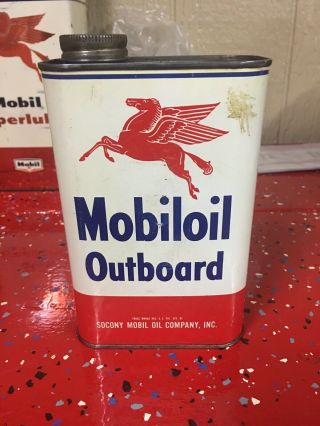 Vintage Mobiloil Outboard Motor Oil 1 Quart All Metal Can