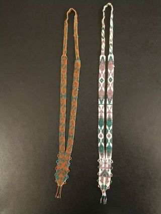 2 Vintage Native American 16 " Glass Seed Beaded Sautoir Necklaces (multistrand)