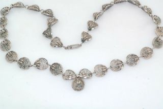 Vtg Foreign Hallmarked Silver Filigree Floral Pendant Link 16 " Necklace