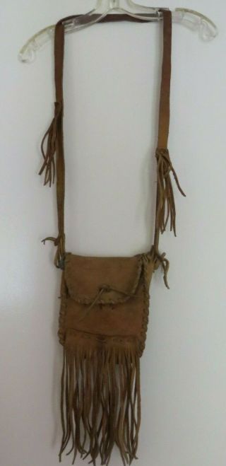 Vintage Fringed Leather Black Powder Bag Frontier Woodsman Hunting W/ Pocket
