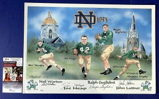 1953 Notre Dame Football Signed 13x19 Print 4 Autos W John Lattner Jsa Kk24793