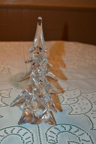 Vintage Christmas 9 3/4 " Clear Art Glass Pine Tree Christmas Village Evergreen