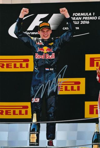 Max Verstappen Signed 8x12 Inches 2016 Red Bull F1 Spain Gp Photo With Proof
