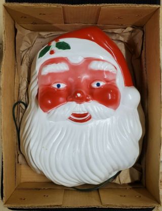Vintage Noma Lighted Christmas Blowmold Hanging Santa Claus Face
