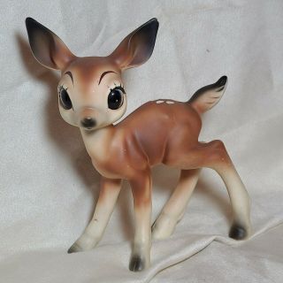 Vintage Ceramic Doe Deer Fawn Figurine Wide Eye Big Ear Spots Enesco Mcm 6”