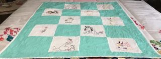 Vintage Baby Crib Quilt Winnie The Pooh Hand Embroidered 36 " X 31 " F