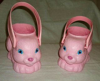 Vintage 2 Empire Pink Bunny Rabbit Blow Mold Easter Basket Bucket /handles 1995