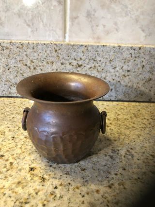 Antique Vintage Small Hammered Copper Pot With Handles 3 1/2 " Tall