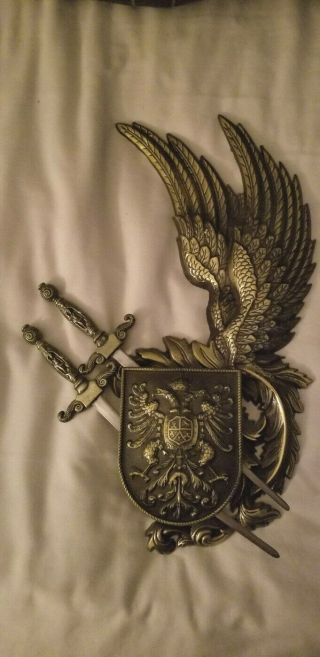 Vintage Medieval Coat Of Arms Bronze Or Brass Wall Art With 2 Swords Japan 1431