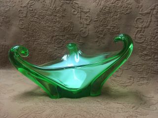 Vintage Retro Mid Century Modern Green And White Funky Art Glass Bowl Vase