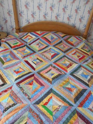 Vintage Multicolor Hand Tied Patchwork Quilt Bedspread - 70 " X 84 "