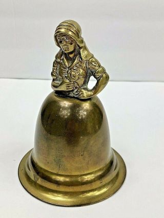 Rare Vintage Nestor Brass Figural Bell Woman With Flower Made In England 4.  5”t